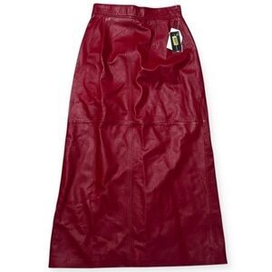 PRESTON & YORK Red Leather A Line Midi Skirt 10 Classic Preppy Boho Work Party